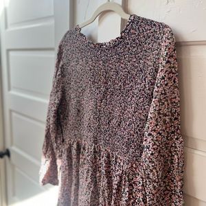 Old Navy Smocked Floral Print Fit & Flare Midi Dress | Navy Floral | Size L